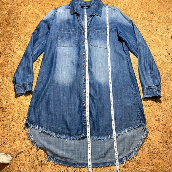 Anna Grace Tencel Chambray Raw Edge Hem Shirt Dress Sz L - Picture 13 of 14